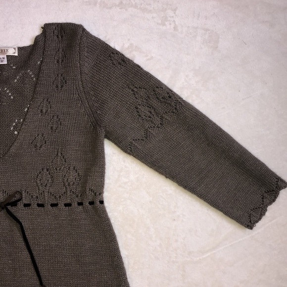 Mocha Brown Knit Bow V-Neck Long Sleeve Sweater Dress - Picture 3 of 6